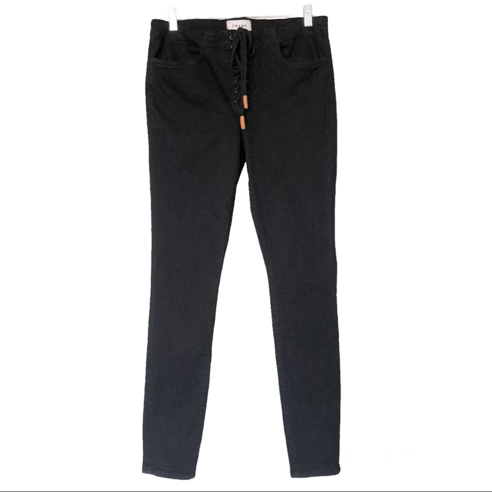 FRAME Le Skinny De Jeanne Lace-Up Jeans in Black Size 30